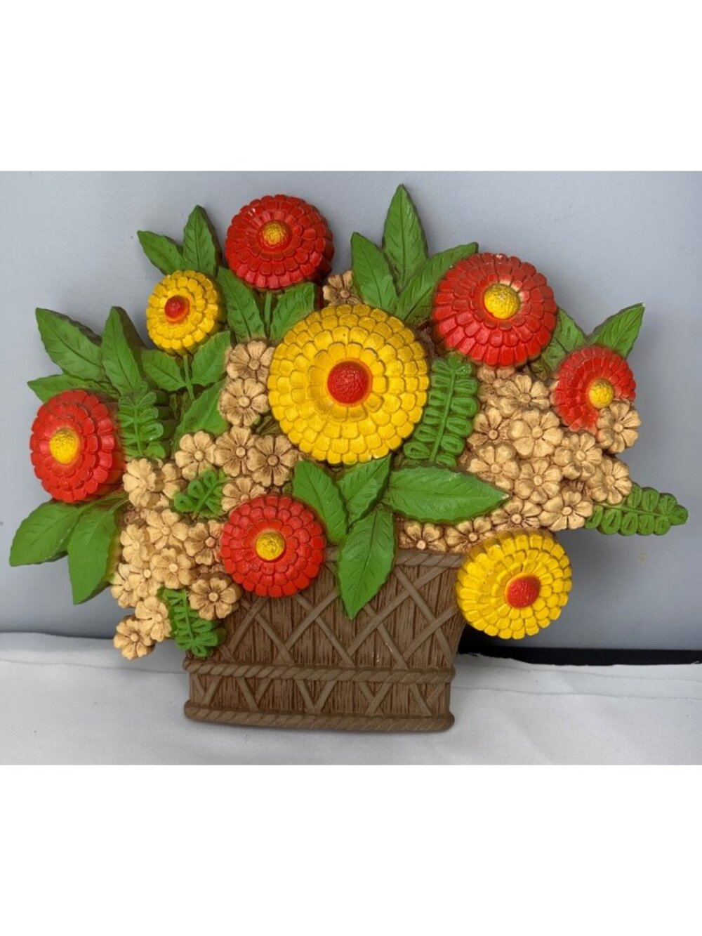Syroco Flower Basket Wall Décor 1975 Retro Floral Design Made In USA